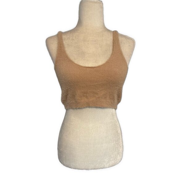 asos design beige Tan fuzzy crop tank top Nylon 6 Small - Picture 1 of 4